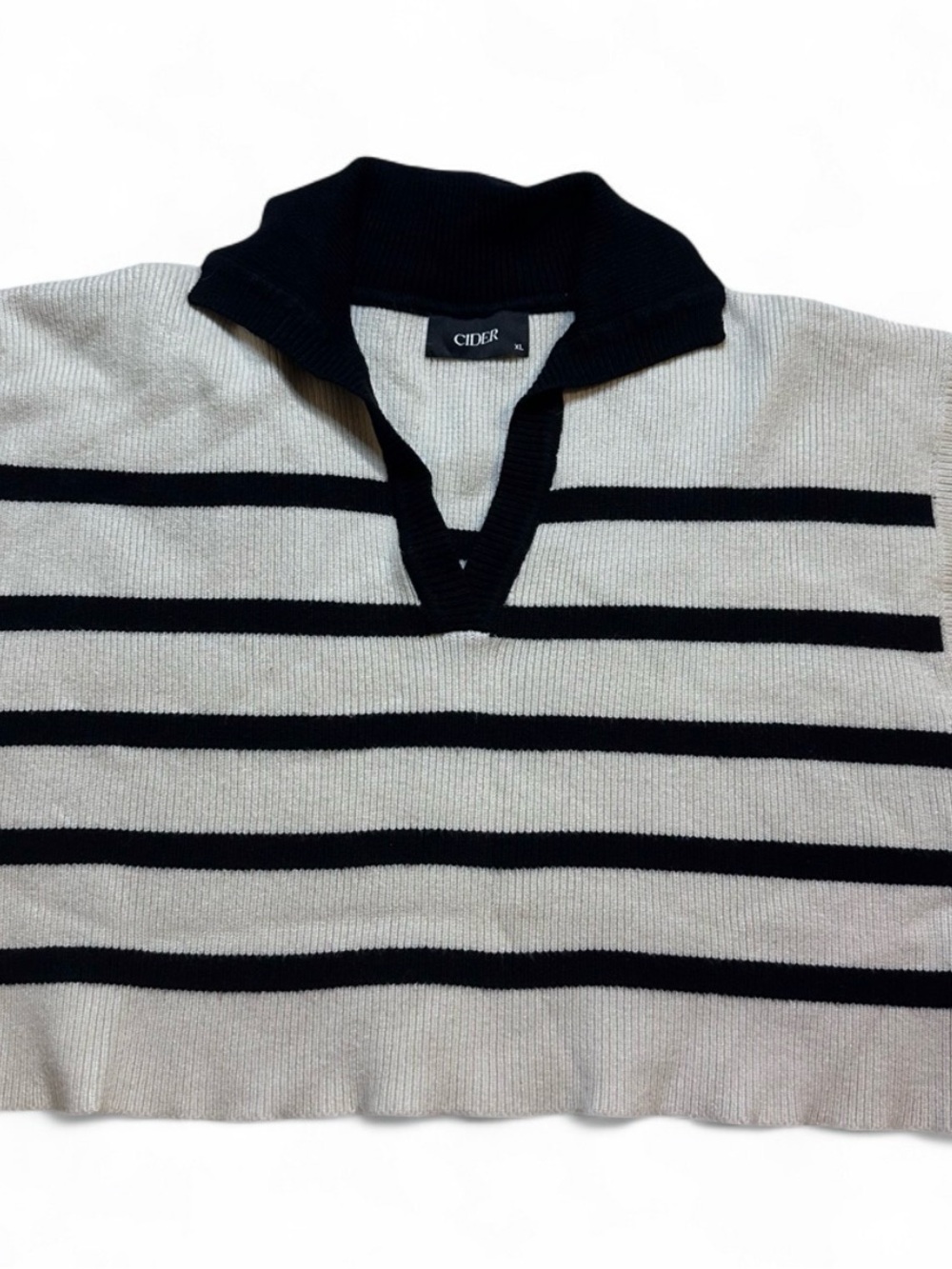 Cider Black & Cream Striped V-Neck Knit Sweater